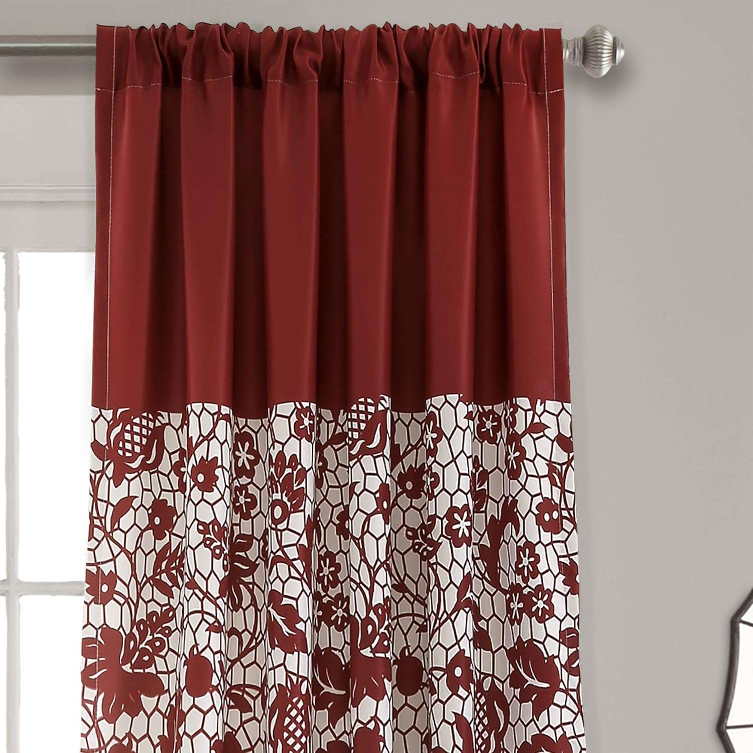 Lush Decor, Red Estate Garden Print Curtains Room Darkening Window Panel Set for Living, Dining, Bedroom (Pair), 95&rdquo; X 52, 95" X 52" image number 1