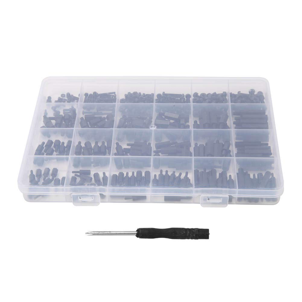 Liukouu 360Pcs M2/M2.5/M3 Black Nylon Male-Female Hex Standoff Spacer Screw Nut Assortment Kit image number 4
