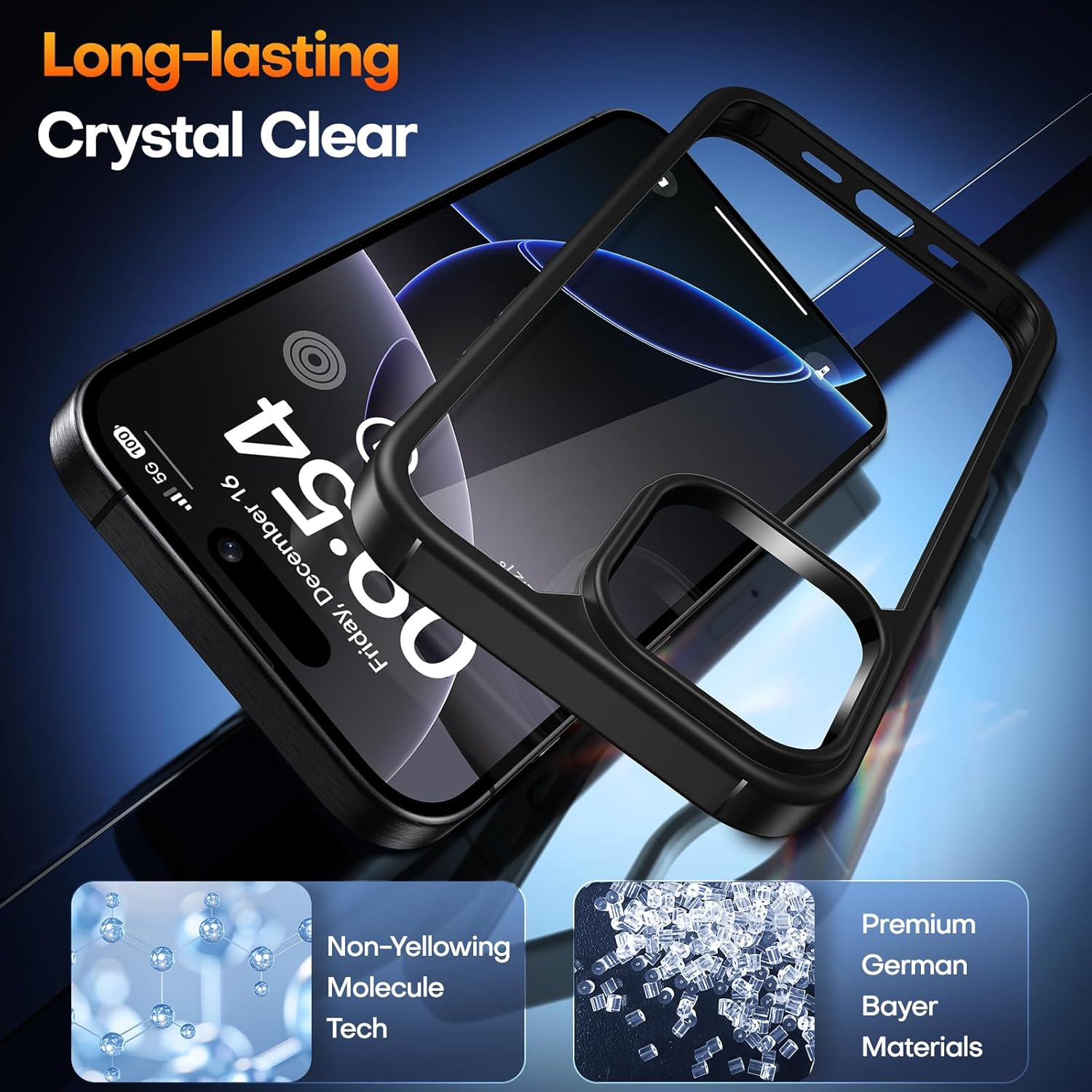 TAURI for Iphone 16 Pro Max Case 6.9", Military-Grade Protection, [Anti-Yellowing] Shockproof Transparent Back Bumper Phone Cover - Black image number 1