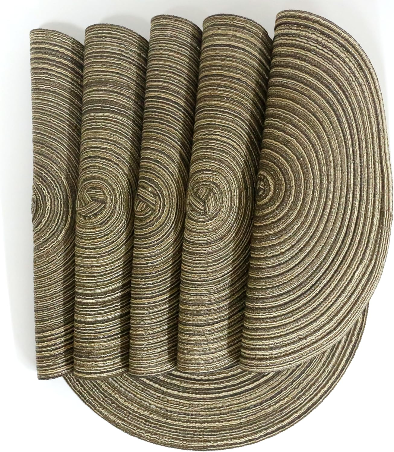 15 Inch round Placemats Heat-Resistant Stain Resistant Anti-Skid Washable Polyproplene Table Mats Braided Placemats (Set of 6,Brown) image number 3