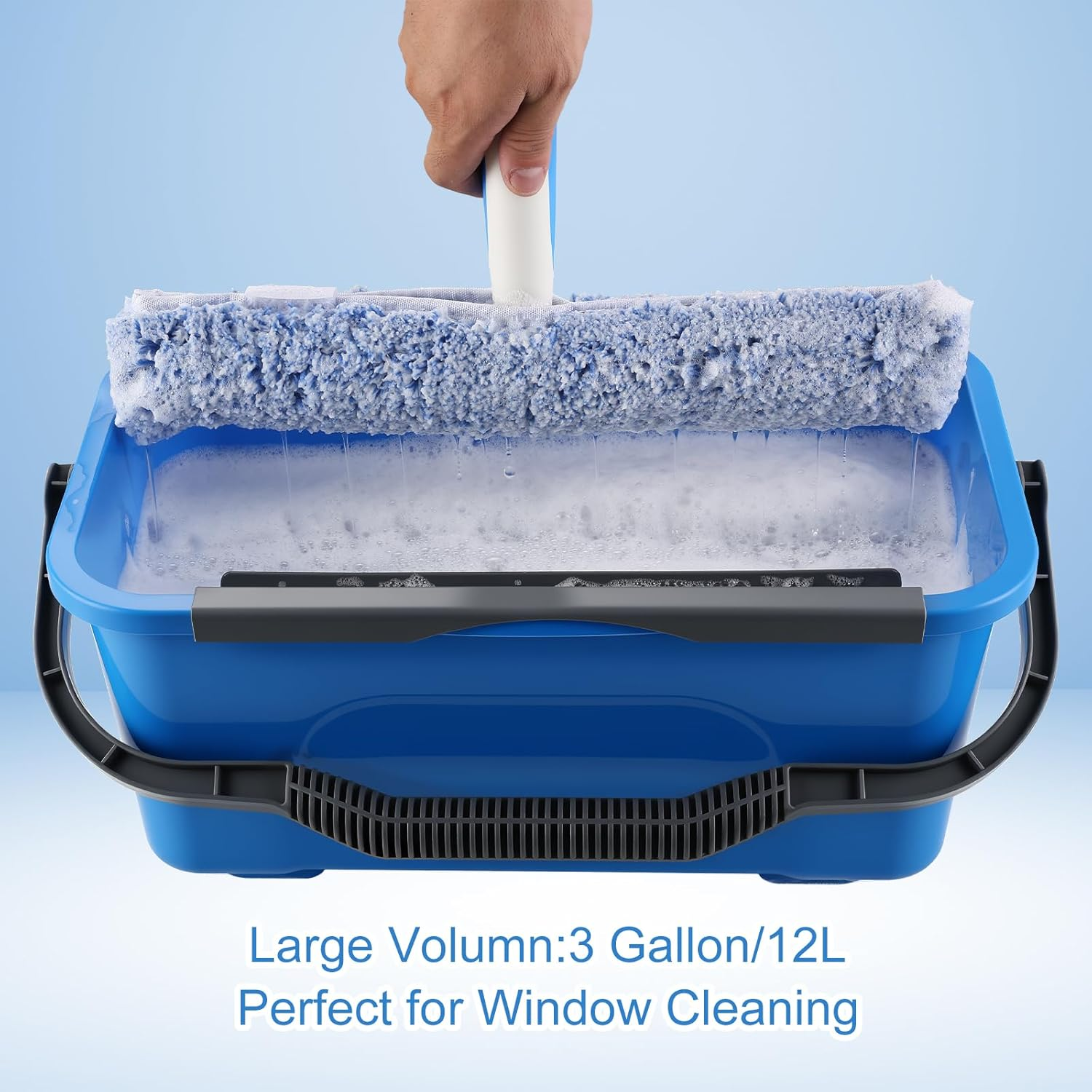 Mitclear Professional Window Cleaning Kit, Include Compact Cleaning Bucket, Silicone Rubber Squeegee, Microfiber Scrubber, Cloth, All-In-One Window Cleaning Supplies, Commercial & Household Use