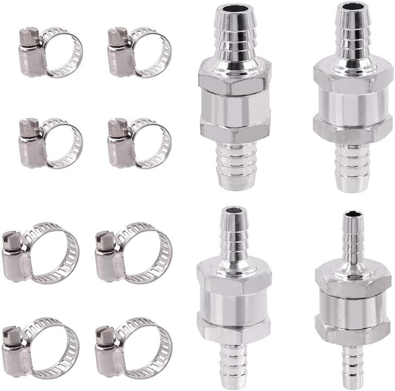 4PCS Non Return One Way Check Valve with 8 Pcs Hose Clamp Set, Aluminum Alloy Non-Return One Way Fuel Line Check Valve for Fuel Line Gas Petrol Diesel Water(6Mm/8Mm/10Mm/12Mm) image number 3