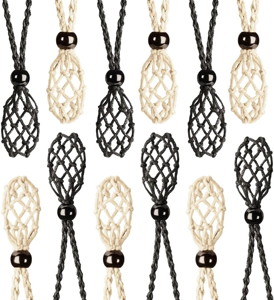 FANASY 12 PCS Crystal Cage Necklace Holder Necklace Cord Empty Stone Holder Pendant Stone Holder Replacement with Adjustable Length