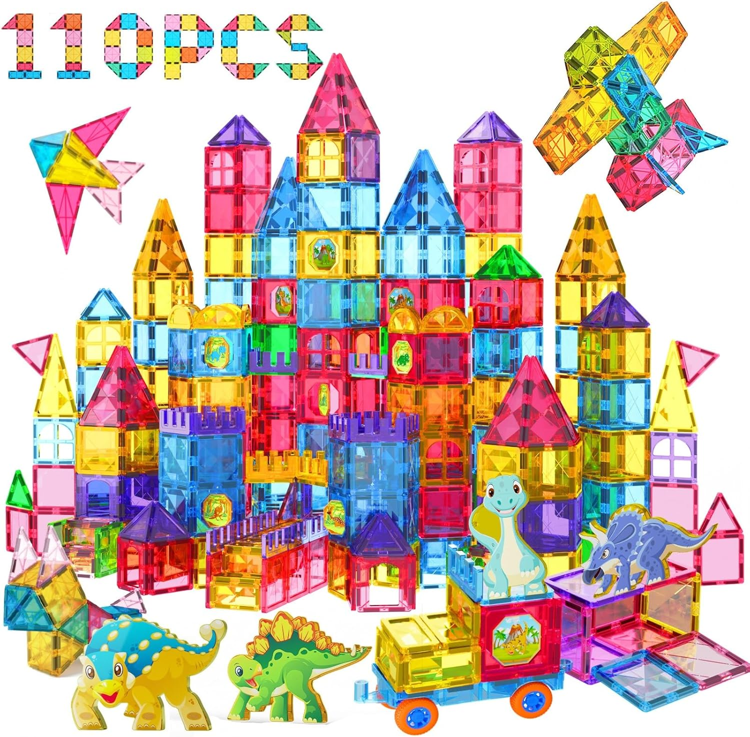 Jasonwell Magnetic Tiles Building Blocks Set for Boys Girls Preschool Educational Magnet Construction Kit Stacking STEM Toys Christmas Birthday Gifts for Kids Toddlers 3 4 5 6 7 8 9 10 + Year Old image number 5