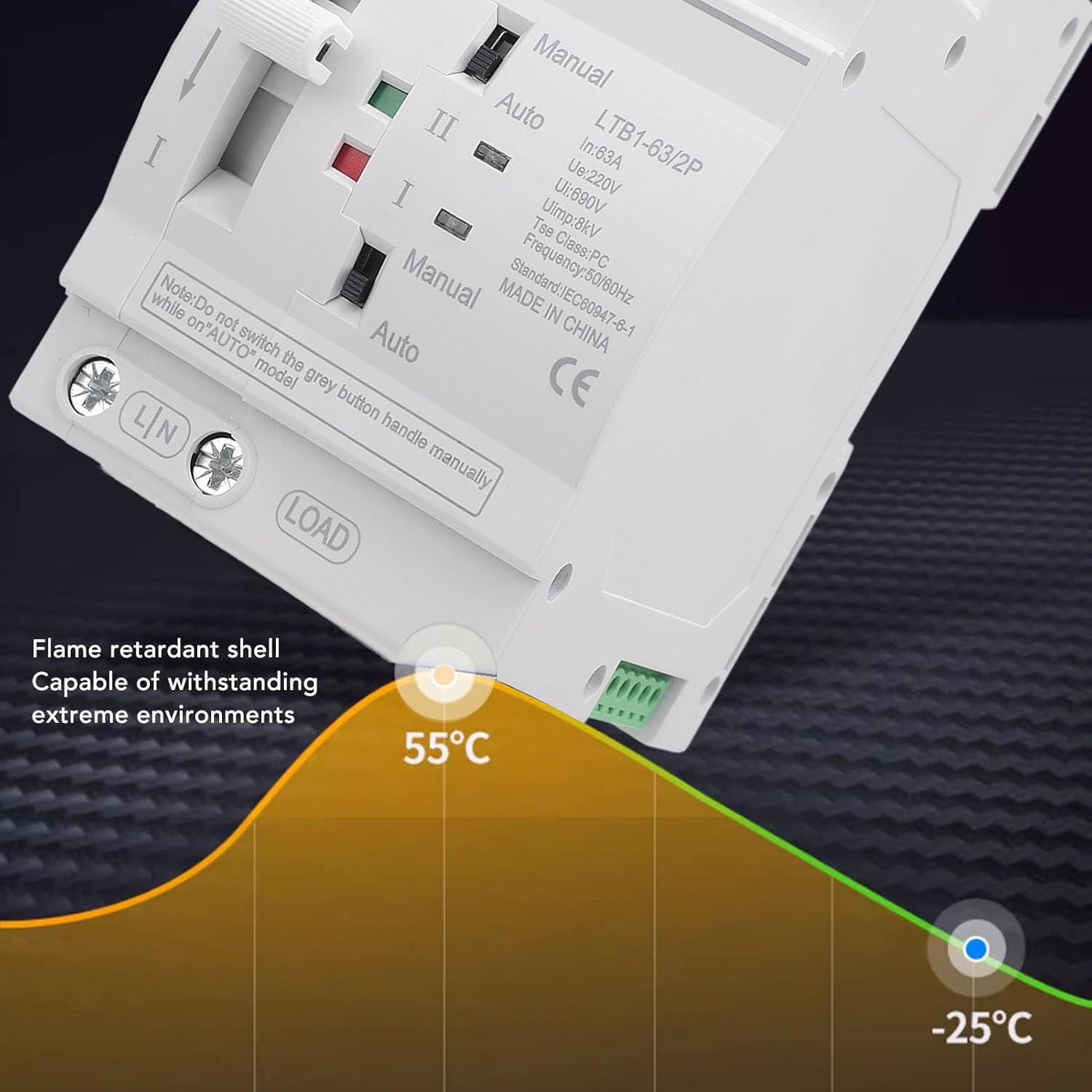 Pyhodi Double Power Automatic Transfer Switch, 50/60Hz 63A 2P DIN Rail ATS Power Transfer Switch, Suitable for Shopping Mall, Home, Factory and Laboratory image number 5