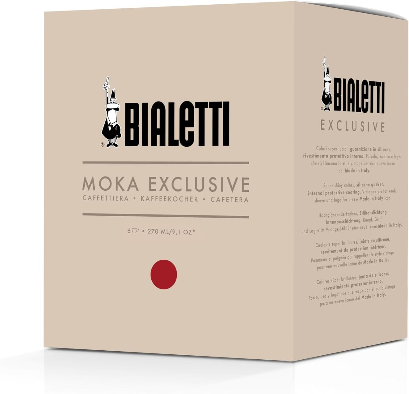 Bialetti - Moka Exclusive 6 Cup Red: Moka Express: Iconic Stovetop Espresso Maker, Makes Real Italian Coffee, Moka Pot 6 Cups (9 Oz - 270 Ml), Aluminium, Red image number 4