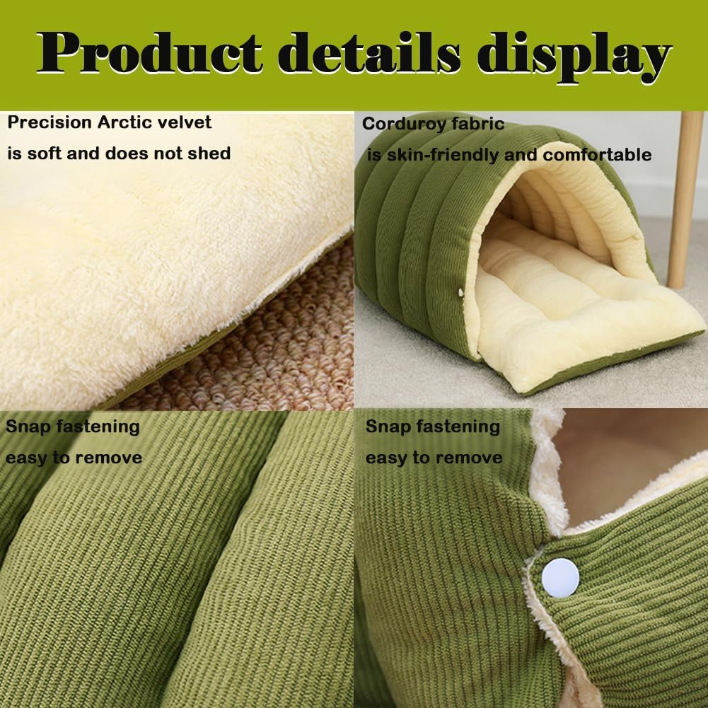 Removable and Washable Winter Closed-Off Cat Bed, Warm Cat Bed for Winter, Cotton Soft Pet Nest for Cats, Warm Cave Nest Sleeping Puppy for Cats & Small Dogs (Green, Large) image number 6