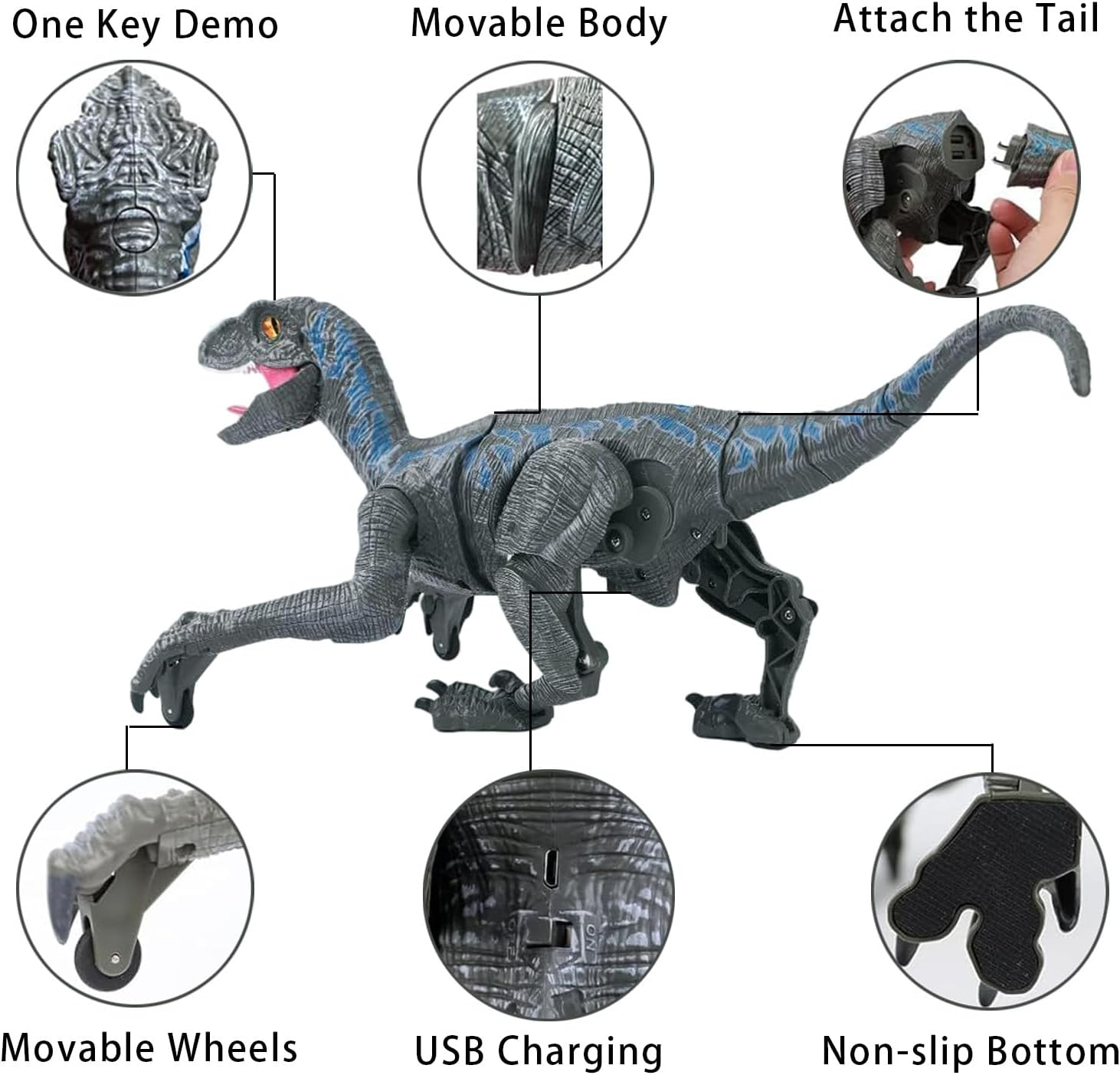 Remote Control Dinosaur for Kids,2.4G Electronic RC Toys Velociraptor with 3D Eye Shaking Head &Roaring Sounds,18.1 Inch Long Body Large Size, Indoor Toys for 5 6 7 8 Year Old Gifts