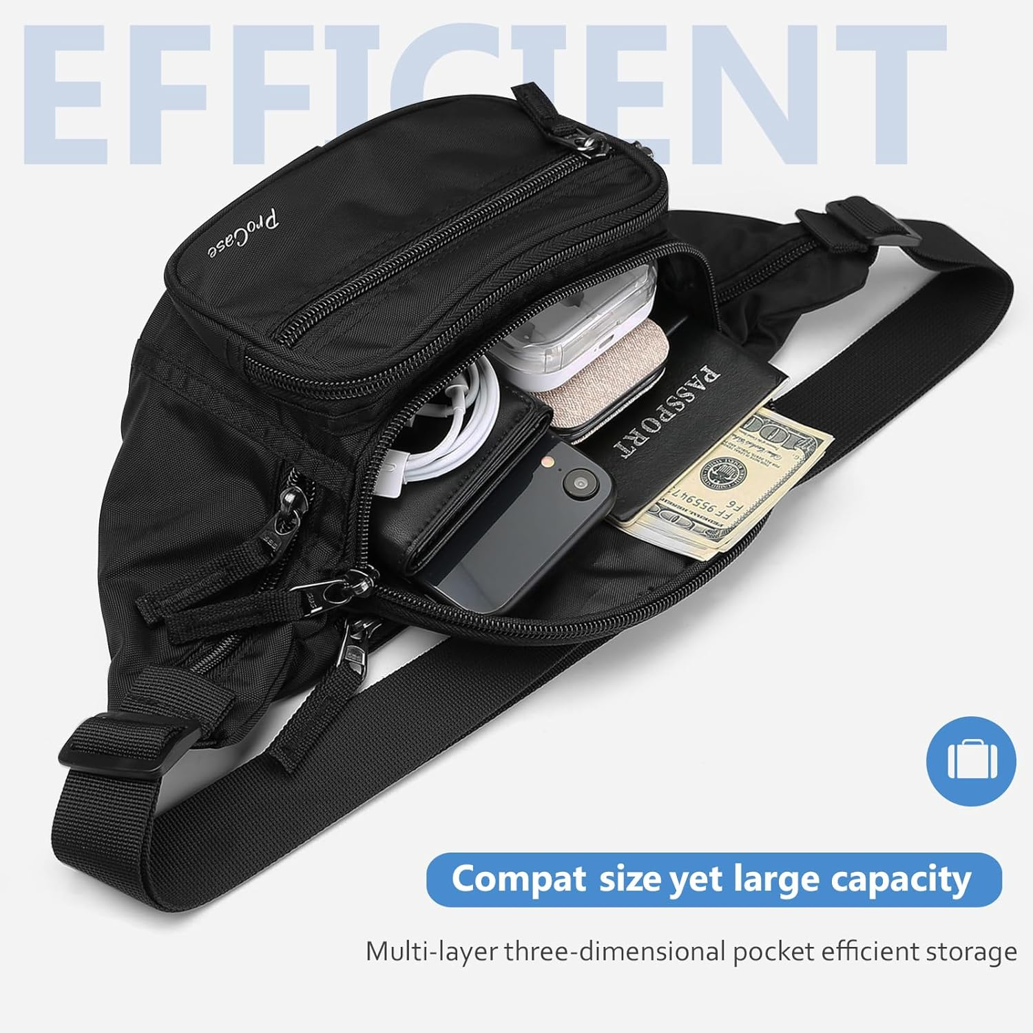 Procase Fanny Pack Waist Packs for Men Women, Large Capacity Waist Bag Hip Pack for Travel Hiking Running Outdoor Sports image number 7