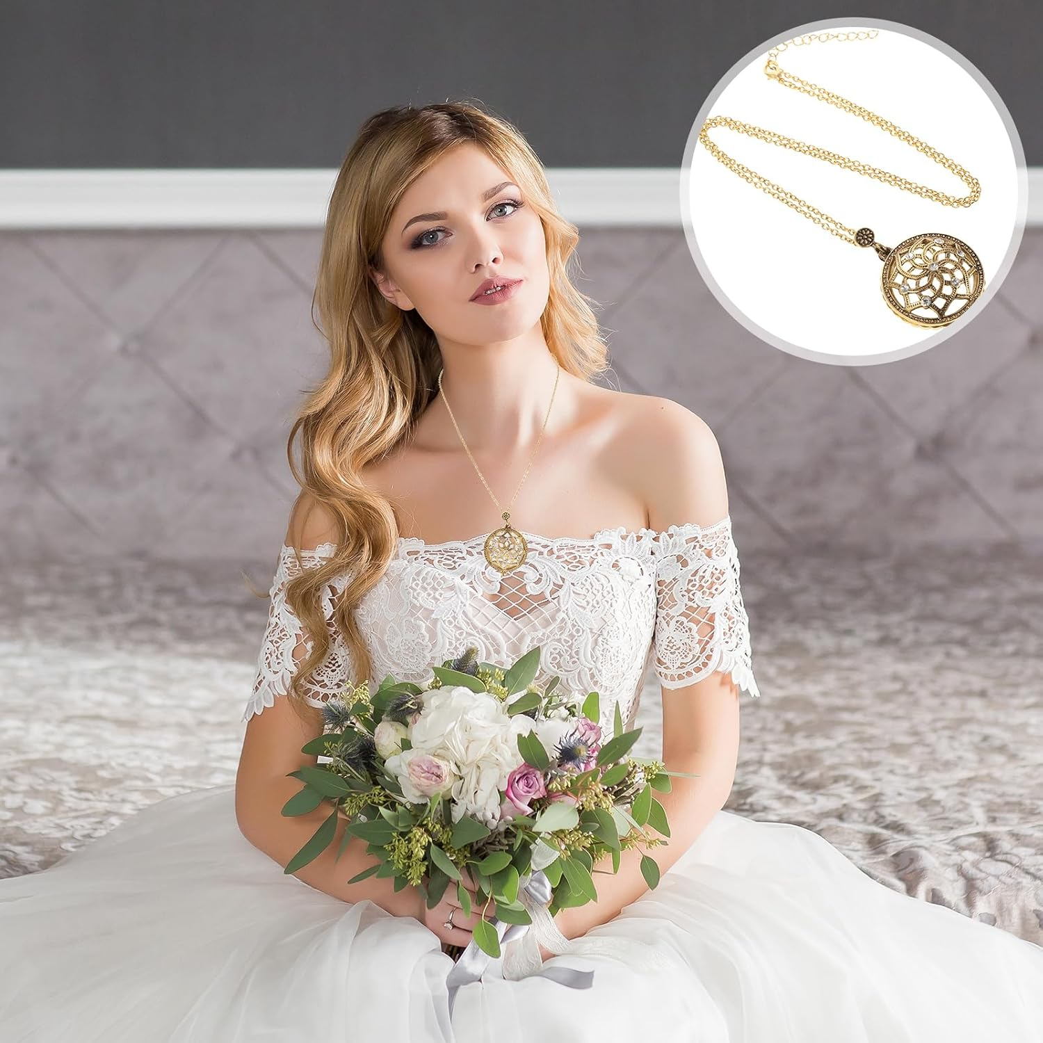 Healvian Retro Magnifying Glass Necklace Pendant Vintage Flower Design Reading Magnifier Lens for Books Crafts Inspection image number 6