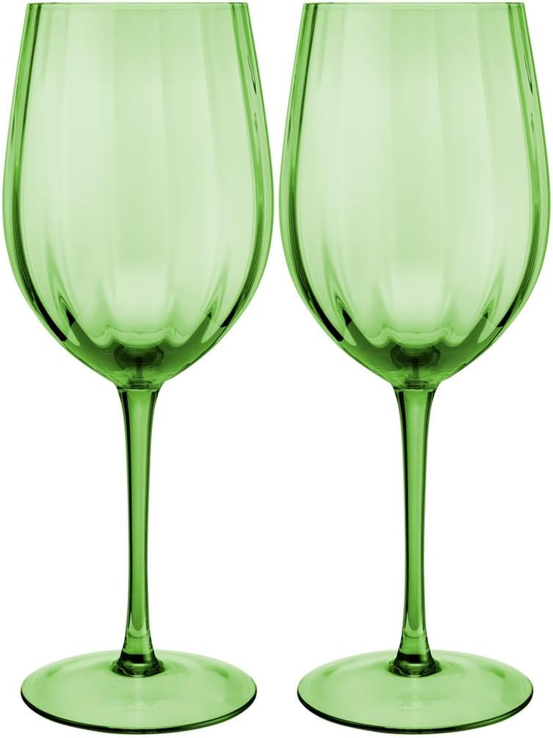 Maxwell & Williams Wicked Pink Goes Good with Green Ribbed Wine Glass in Glinda Gift Box, Pink (Set of 2)