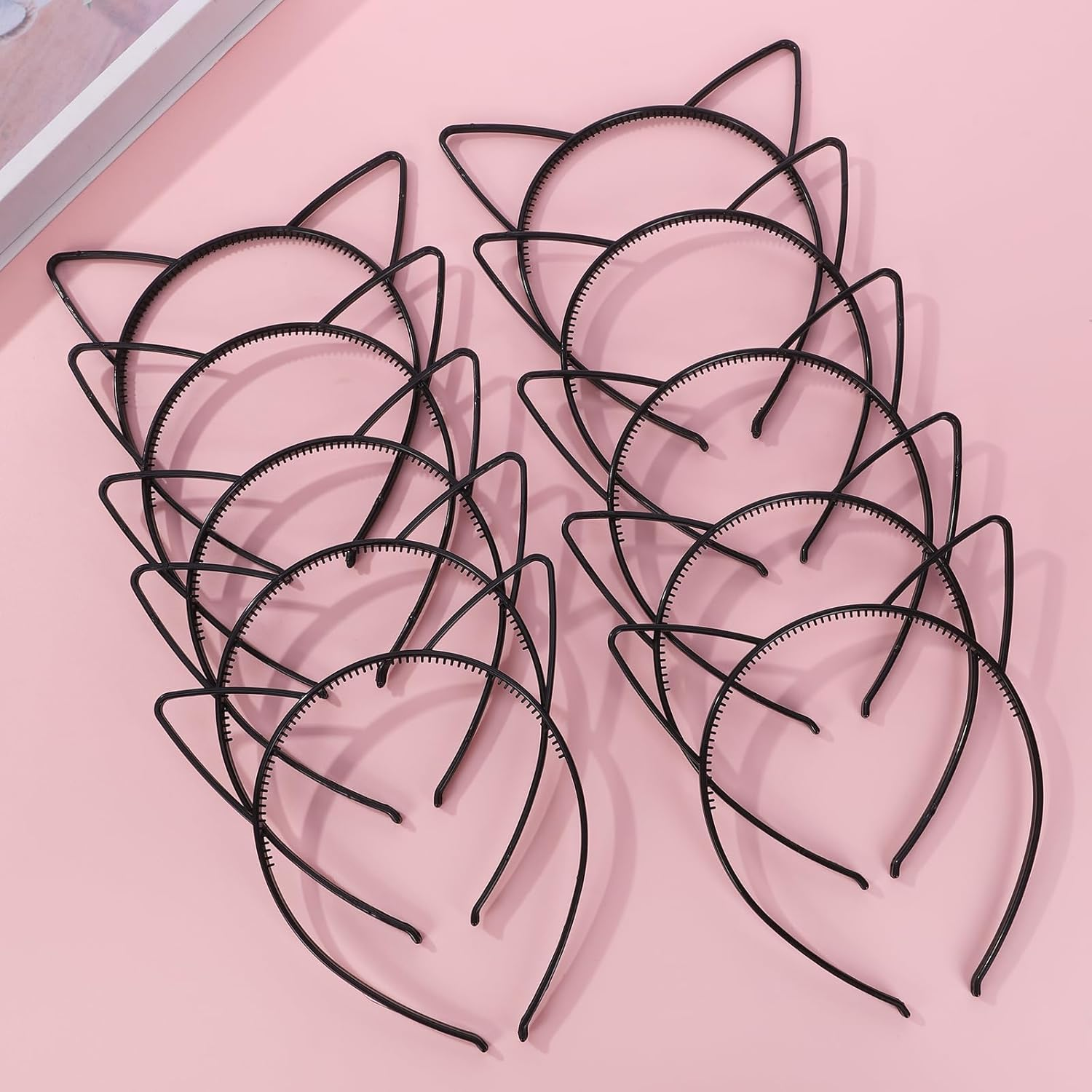 10 Pcs Girls Plastic Cat Ears Headband Simple Comfortable Headdress（10 Colors） - Black image number 6