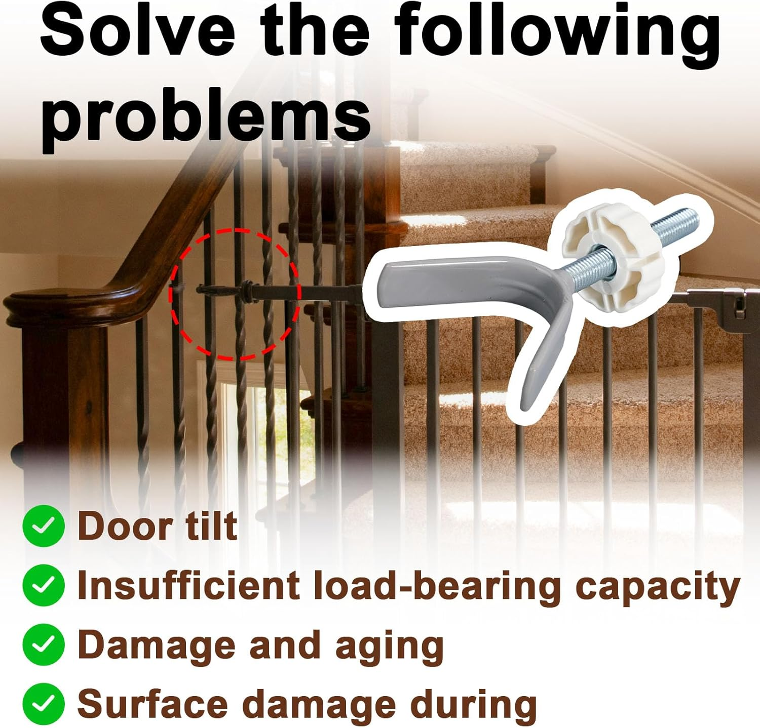 4Pcs Baby Gate Bannister Adapter, Universal Y Spindle Rods Stair Railing Adapters to Pressure Mount Pet & Child Proof Safety Gates Indoor Outdoor Use