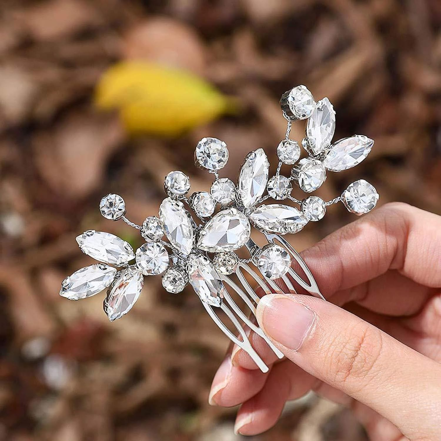 Bridal Flower Side Hair Clips,Bride Crystal Hair Comb Crystal Rhinestone Wedding Hair Comb Bride Crystal Hair Comb Bridal Wedding Hair Clip Comb for Women and Girls image number 3