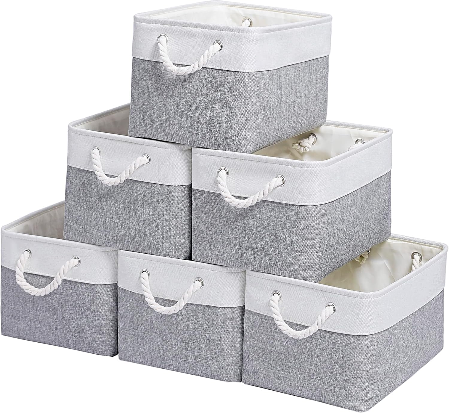 Fabric Storage Bins, 6 Pack Foldable Cube Baskets with Rope Handles, Large Collapsible Storage Cubes for Home, Office, Closet, Clothes, Books Organizer. ( Gray 15"X11"X9.5"） (6Pcs/Large-15X11X9.5) image number 2