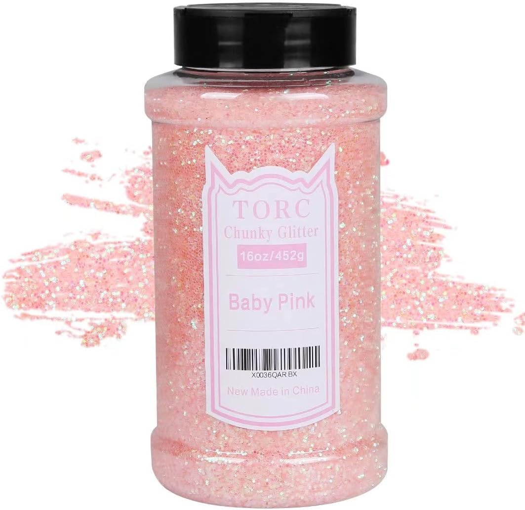 TORC Iridescent Baby Pink Chunky Glitter 1 Pound 16 OZ Glitter for Resin Crafts Tumblers Cosmetic Makeup Nail Art Festival Decoration
