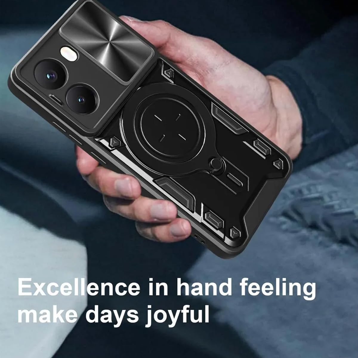 FORZARMOR for Oppo A5X 4G (6.67 Inch) Case Shockproof with Back Camera Slide Window Cover, Ring Kickstand Armor Military Rugged Cover (For A5X,Blue) - Blue image number 5