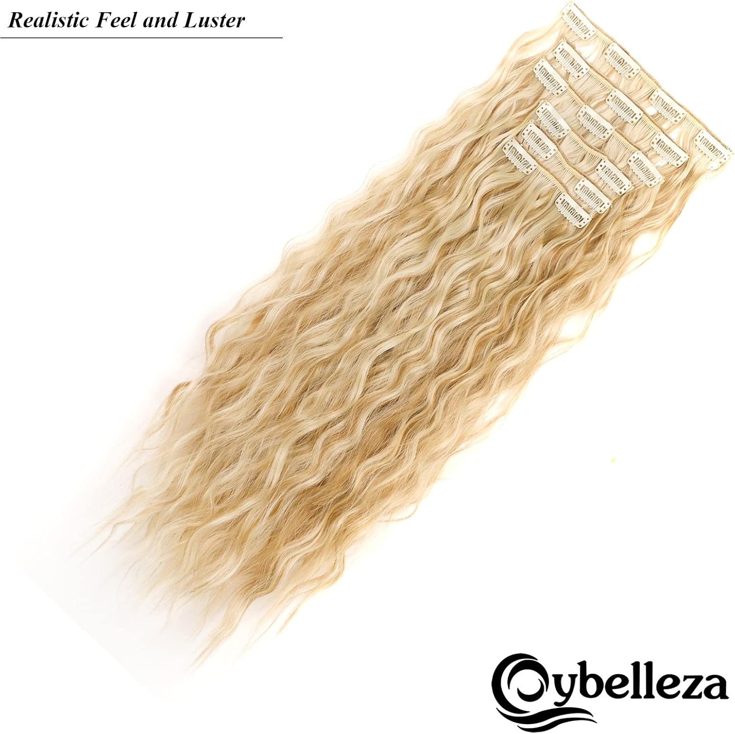 Cybelleza 50 Cm Clip-In Hair Extensions, Hairpiece like Real Hair, 6 Wefts, Wavy Cheap Hair Thickening, Curly, Wavy Curly Hair Extension, Synthetic Hair, Natural Blonde & Bleach Blonde image number 2