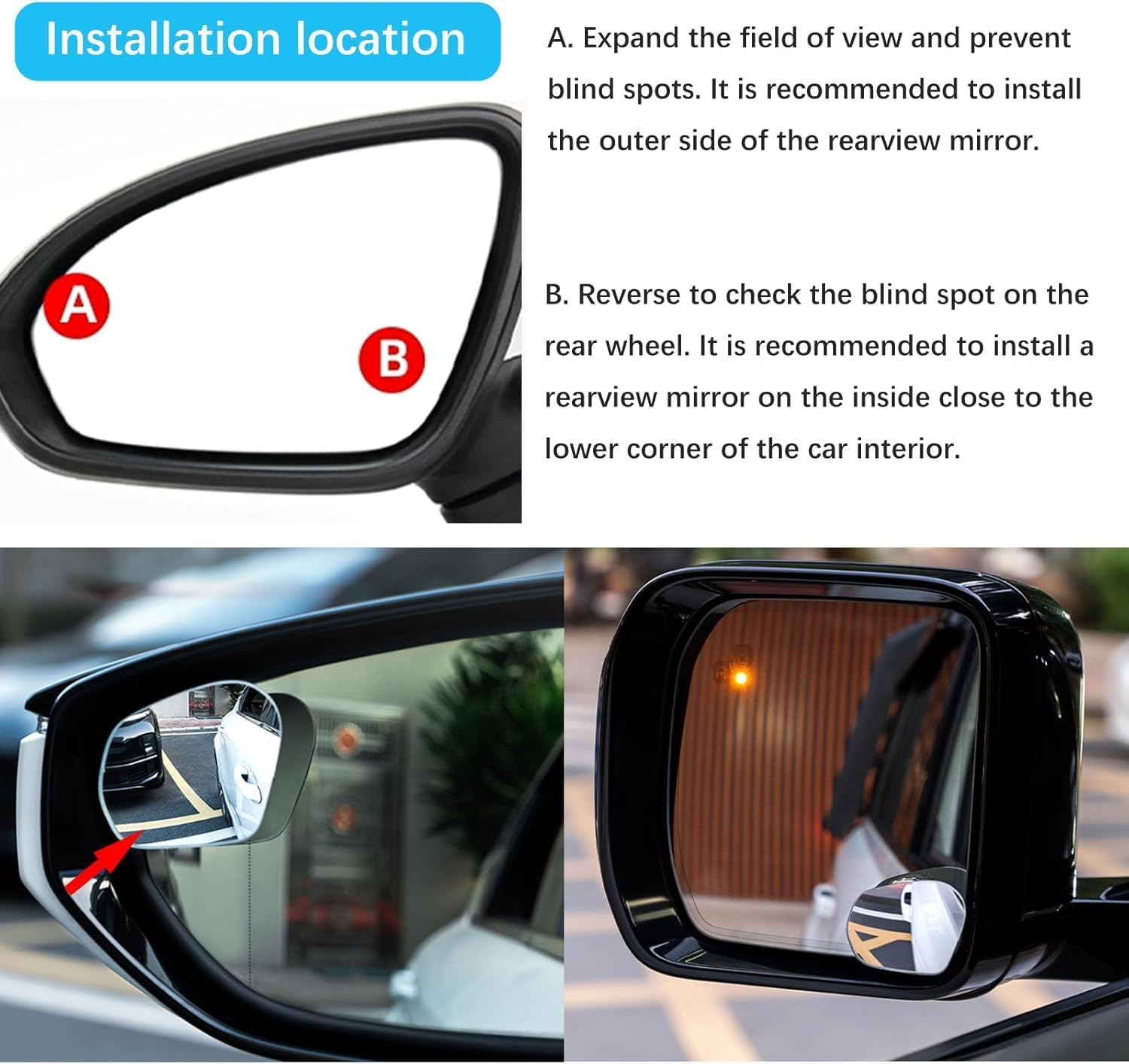 KEWAYO 2Pcs Blind Spot Mirror, 360 Degree Adjustabe HD Glass Blind Spot Mirrors, Frameless Convex Rear View Mirror, for Any Van, Car, Suv and Trucks. image number 2