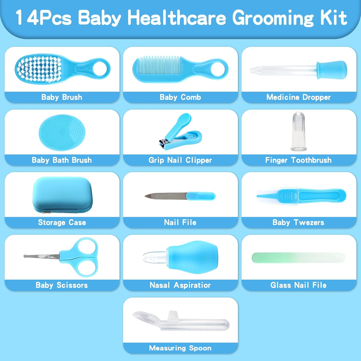 Baby Healthcare and Grooming Kit, 20 in 1 Baby Safety Set Newborn Nursery Health Care Set with Hair Brush Scale Nail Clippers for Baby Girls Boys (Blue 20 in 1)
