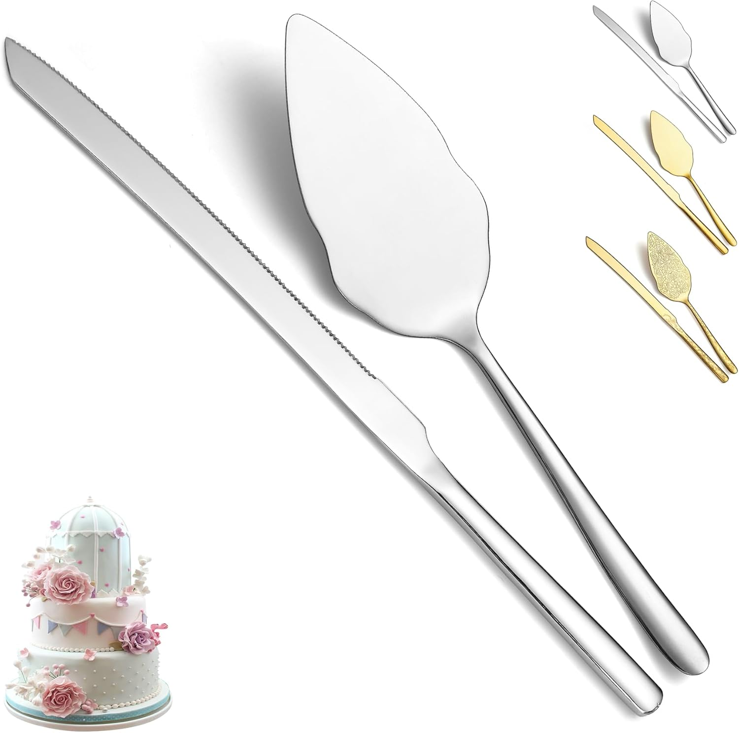 Evanda Wedding Cake Knife and Server Set 2 Pieces, Stainless Steel Cake Slice and Pie Server for Wedding, Party, Birthday, Dishwasher Safe image number 4