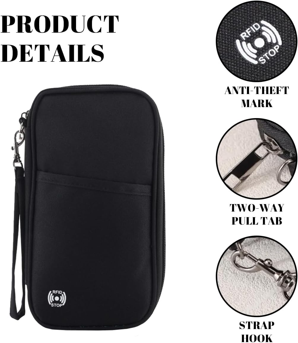 Travel Passport Wallet for Family, RFID Blocking Waterproof Document Organizer for Men & Women, Holds 4-6 Passports, Tickets, Cards & Cash, Compact Grey Travel Wallet image number 1