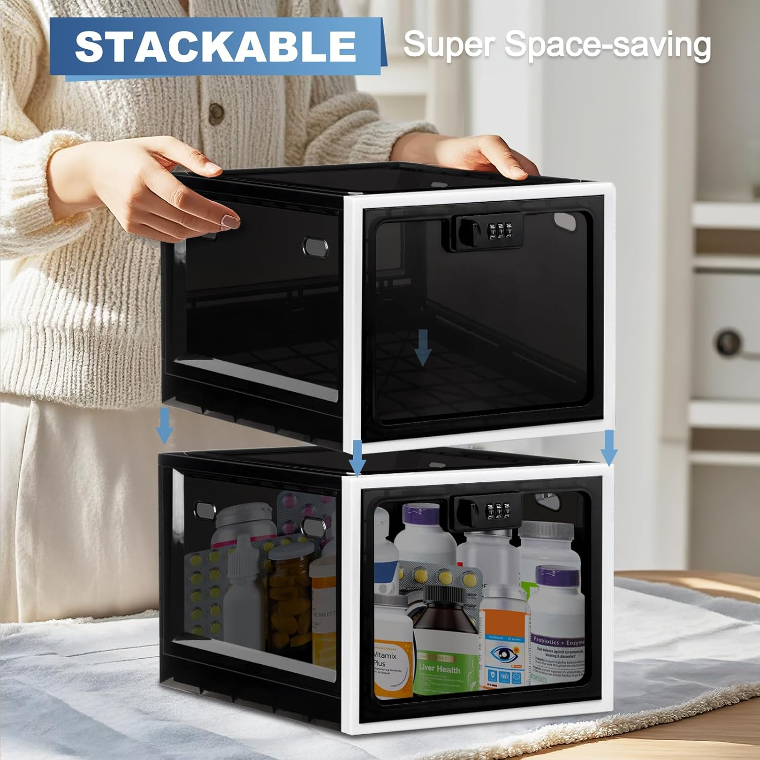 Lockable Box, Medicine Lock Box for Safe Medication, Premium Material Lockable Storage Box Locking Organizer Bin for Fridge Food/Snacks/Phone/Tablet Jail/Home Safety image number 2