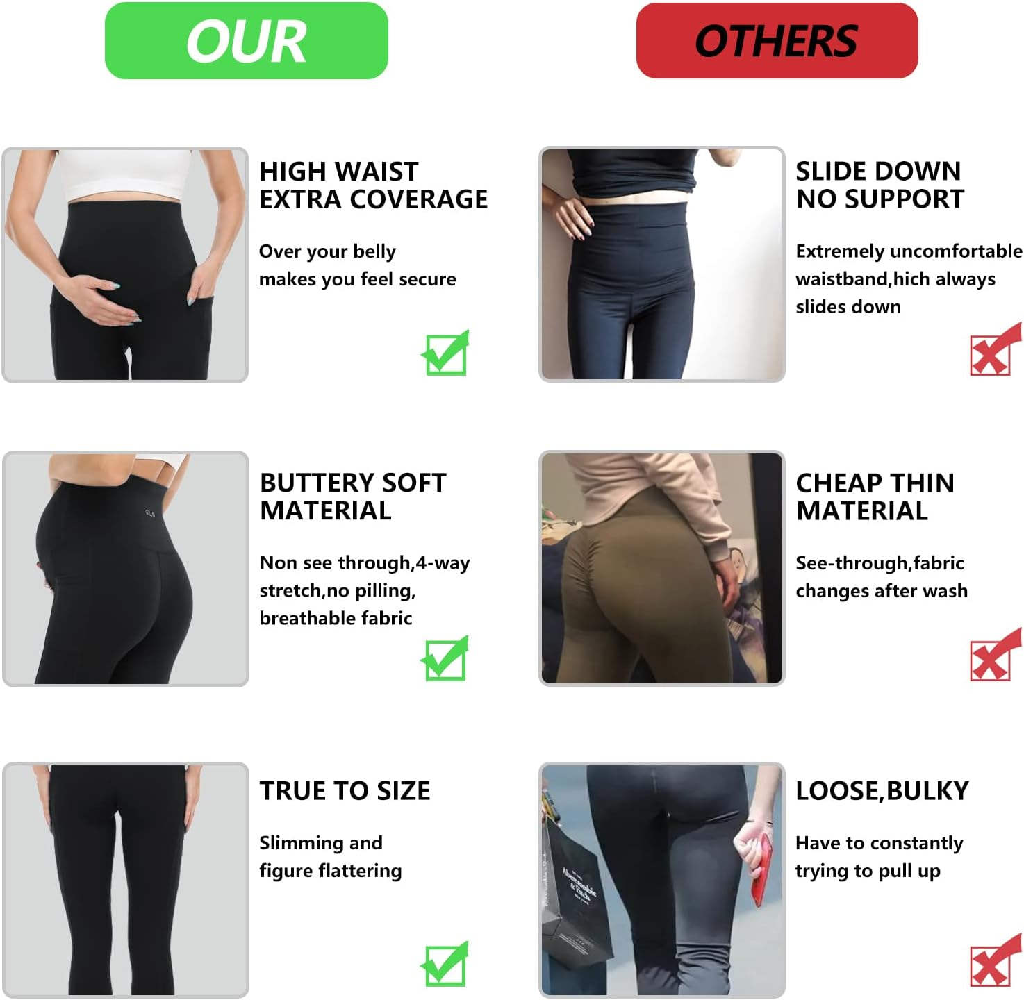 GILLYA Maternity Leggings over the Belly for Women Pregnancy Active Wear Workout Yoga Gym Compression Comfy Tights Pants