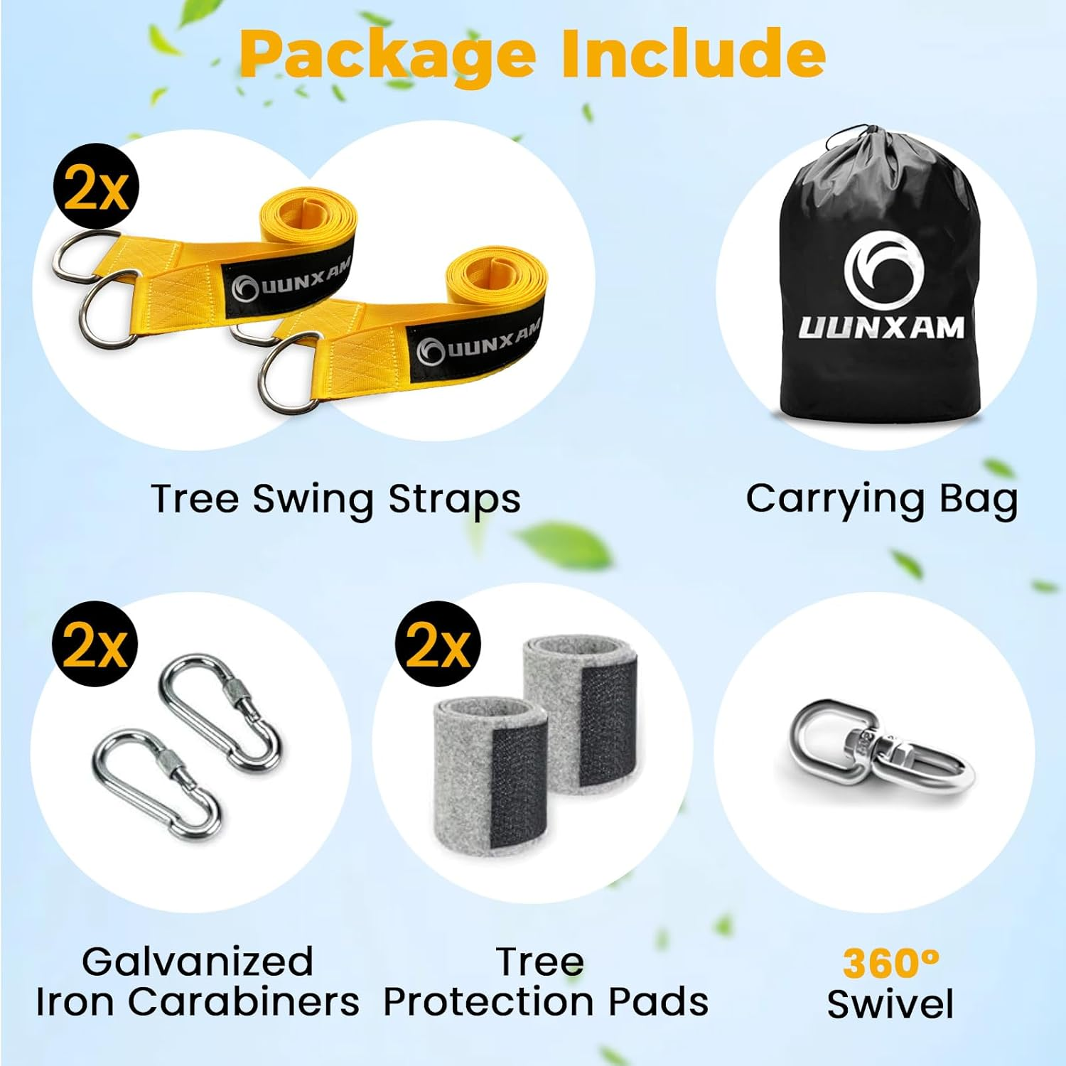 UUNXAM Tree Swing Straps, 2 Pack 6.56FT Tree Swing Hanging Straps Kit, 5000Lbs Capacity with Locking Carabiners & Tree Protectors, No Drill Installation for Swing and Hammock image number 5