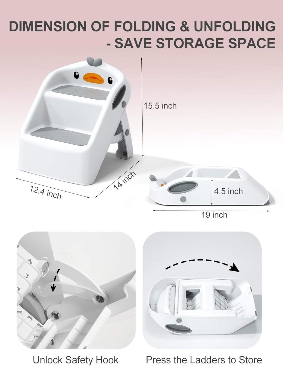 Fohouse Toddler Step Stool for Bathroom Sink, Foldable Kids Step Stop for Kitchen Sink, Toilet Step Stool Toddler,2 Step Stool for Child Kitchen Counter & Kids Toilet Potty Training (White) image number 1