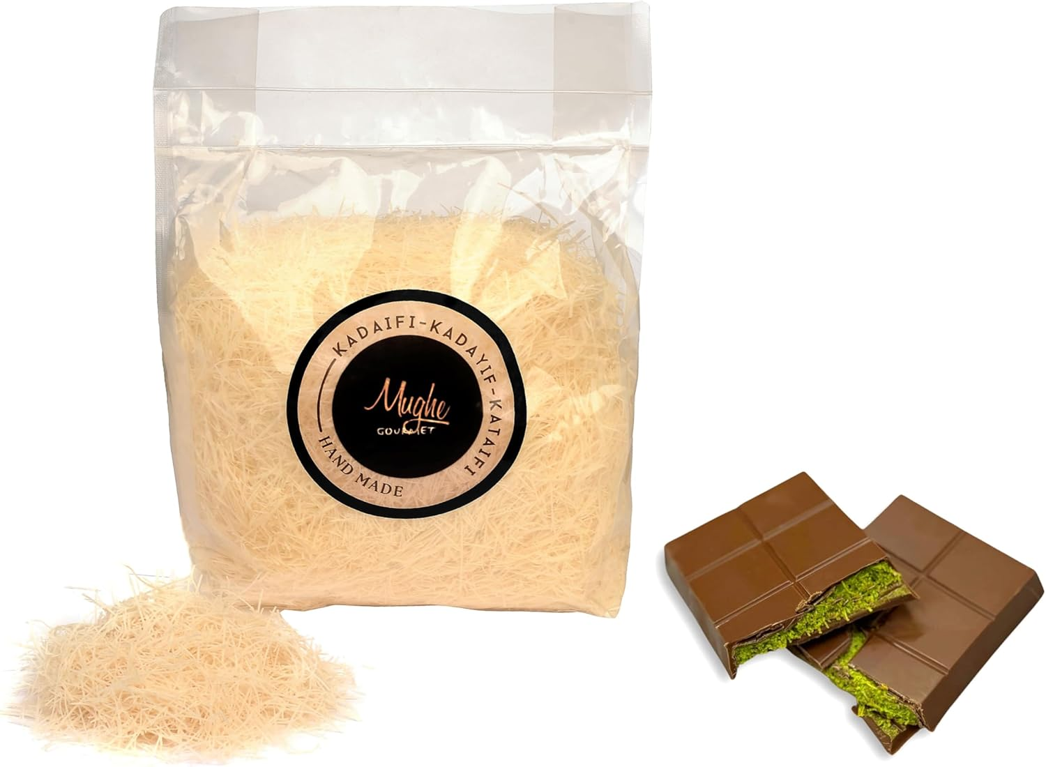 Mughe Gourmet - Premium Dried & Chopped Kataifi Dough - Kurutulmuş Kadayif Hamuru - Baklava, Kunafa & Dubai Pistachio Chocolate Bar Ingredient 400G image number 1