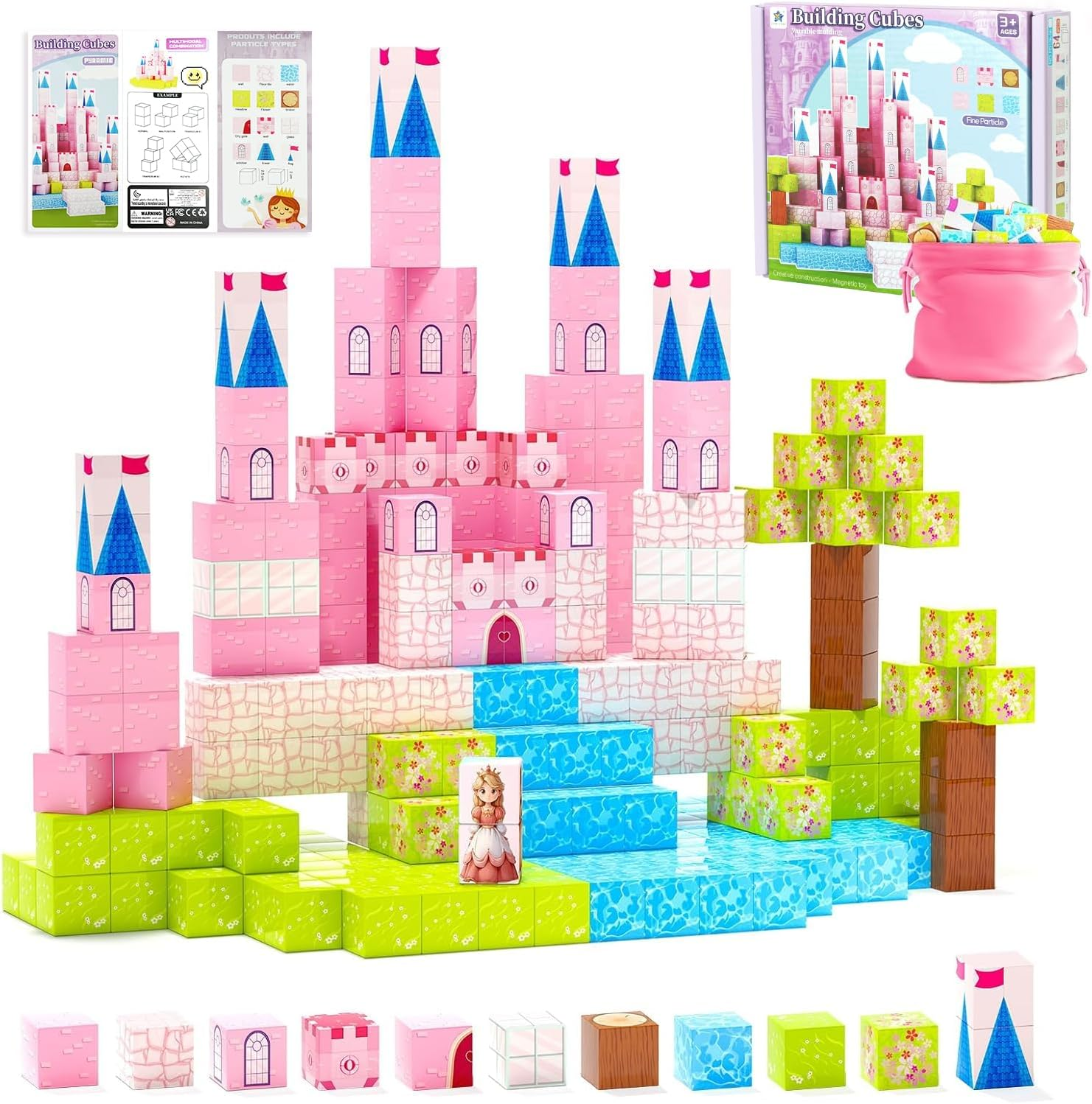 Magnetic Blocks-100Pcs Magnetic Blocks Princess Toys,Build Mine Magnet World,Stem Sensory Magnetic Building Blocks Construction Toys Kids,Birthday Gifts for Kids 3+Years Old,Creative Kids Games Toys image number 2