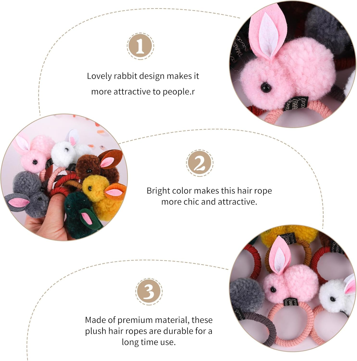 Plush Faux Fur Hair Bobbles Cute Elastic Hair Bobbles for Girls, Rabbit Hair Bobbles Elastic Hair Ring, Colourful Hair Accessories Hair Rope, Hair Bobbles Made of Faux Fur, Rabbit Hair Band