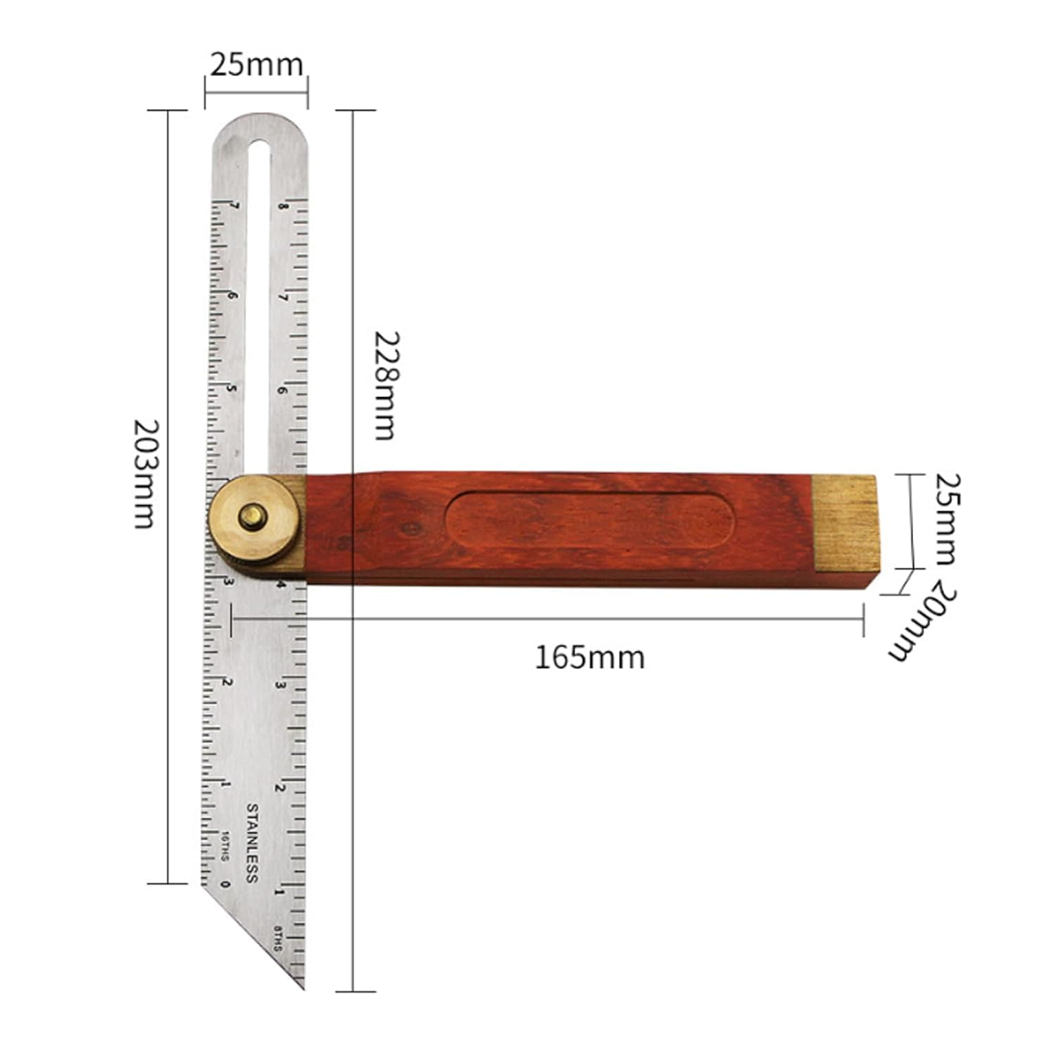 Stainless Steel T Bevel Angle Finder with Wooden Handle, 1Pc T-Bevel Activity Angle Ruler Adjustable Carpentry Square Bevel Gauge Sliding Stainless Steel Ruler with Hardwood image number 3