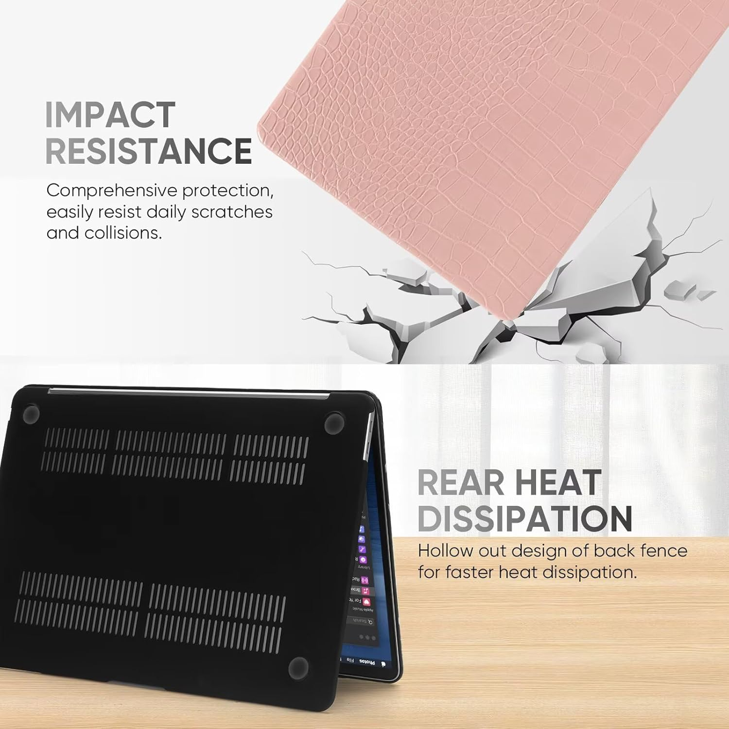 Monsdirect Case Compatible with Macbook Pro 13 Inch 2025-2016 Release M2 M1 A2338 A2251 A2289 A2159 A1989 A1708 A1706, Crocodile Print Alligator Skin PU Leather Hard Shell Case & Keyboard Cover, Pink image number 1