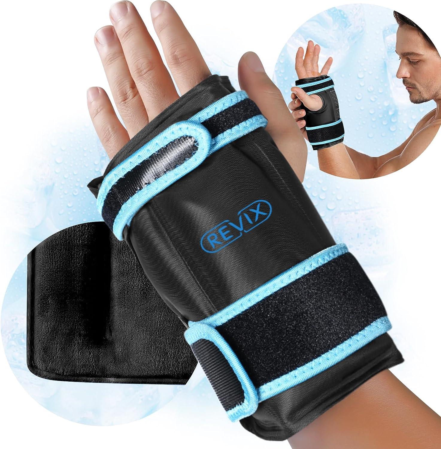 REVIX Wrist Ice Pack Wrap for Carpal Tunnel Relief, Reusable Gel Ice Packs for Hand Injuries, Cold Compress, Swelling, Sprains and Tendonitis (1 Pack), Black image number 1