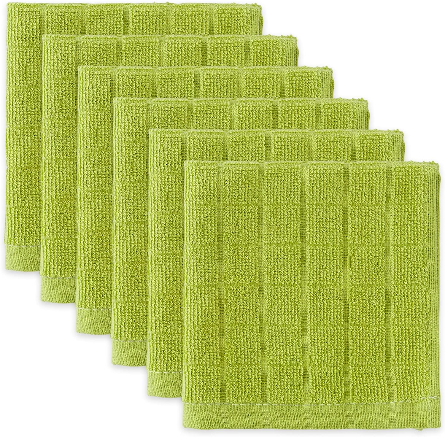 DII Basic Terry Collection Solid Windowpane Dishcloth Set, 12X12, Pebble, 6 Piece