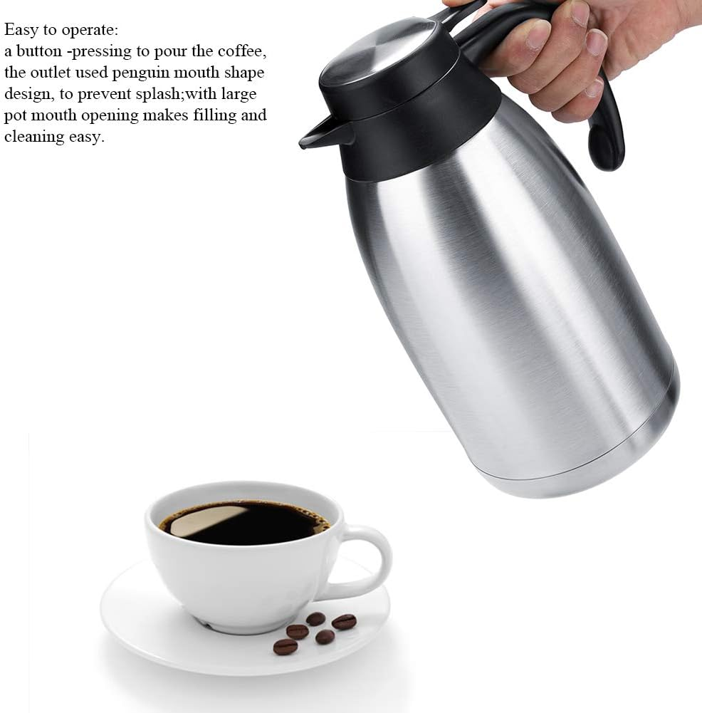 QANYEGN Double Walled Insulated Coffee Server, Vacuum Insulated Coffee Water Pot, Stainless Steel Vacuum Insulated Tea Pot for Keeping Hot Coffee Tea Home and Office (2L) image number 3