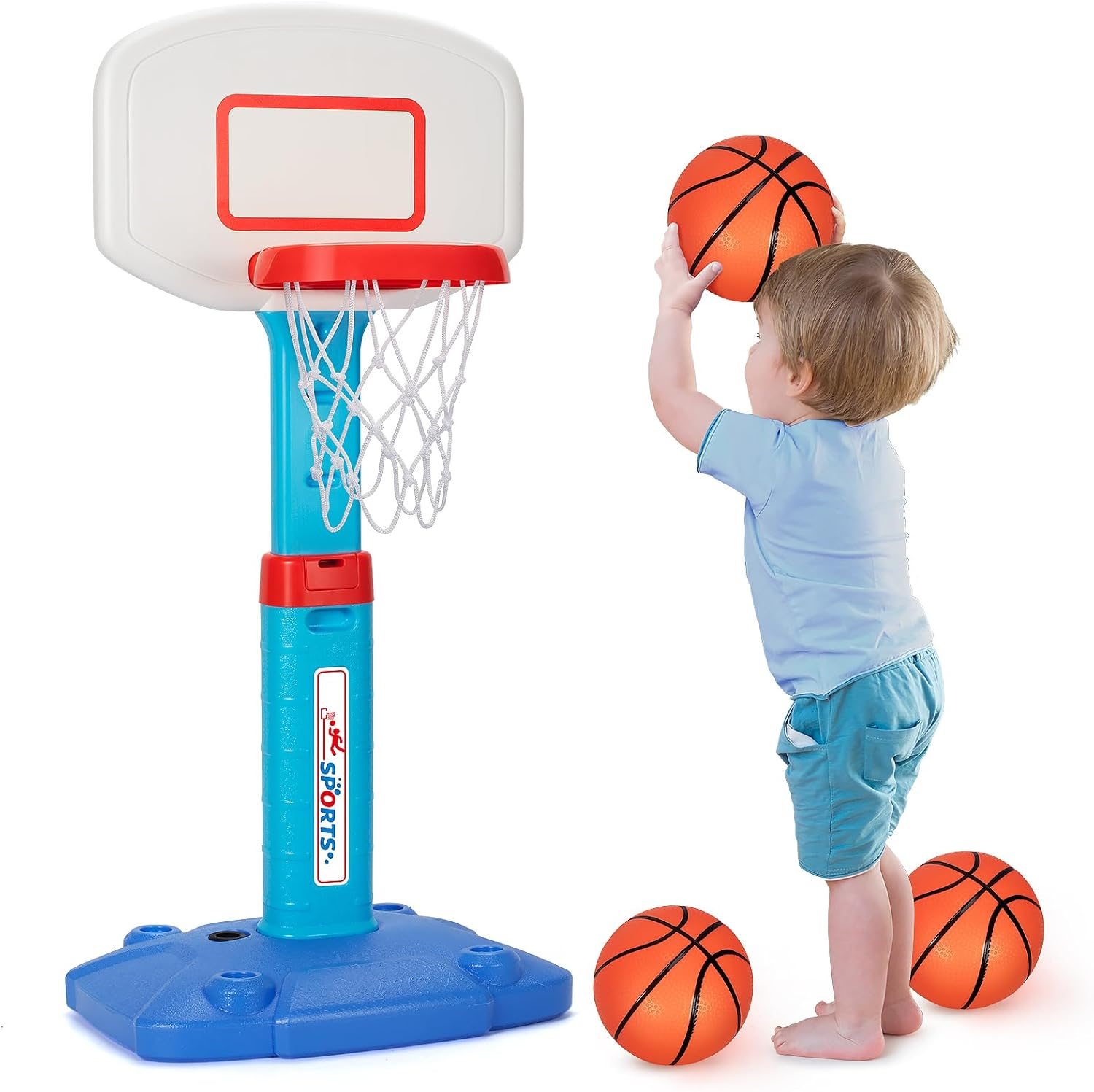 Basketball Hoop Indoor Outdoor Toys for Toddlers 1-3, Kids Basketball Hoop with 3 Balls, Adjustable Mini Basketball Goal, Christmas Birthday Sports Toys Gift for Baby Boys Girls Age 1 and Up image number 4
