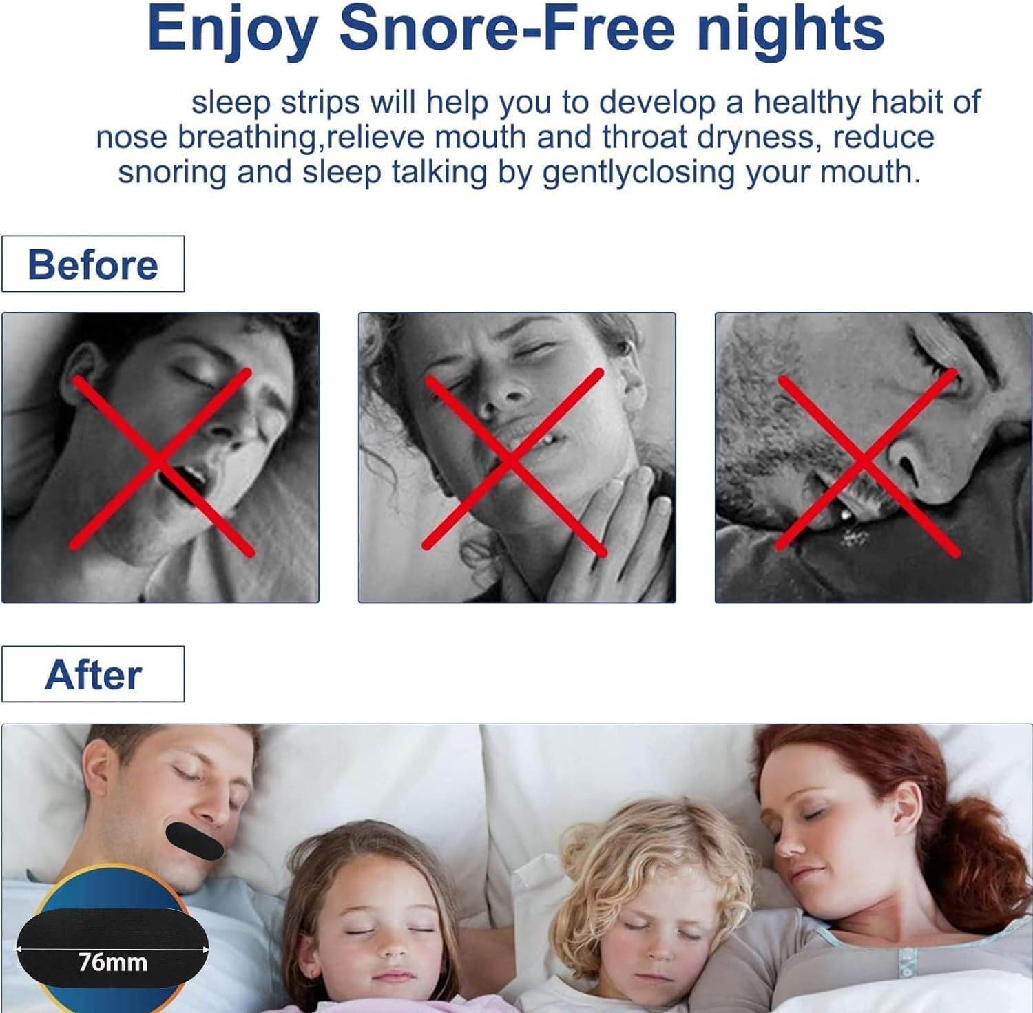 60Pcs Mouth Tape for Sleeping, Hypoallergenic Breathable Tape anti Snoring Sleep Tape Sleep Strips Less Mouth Breathing Snore Reducing and Better Nose Breathing (Black) image number 4