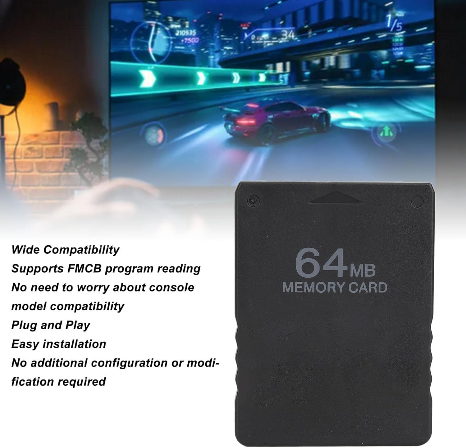 Memory Card Compatible for PS1, 64MB Portable Game Start Card with USB, Plug and Play image number 5