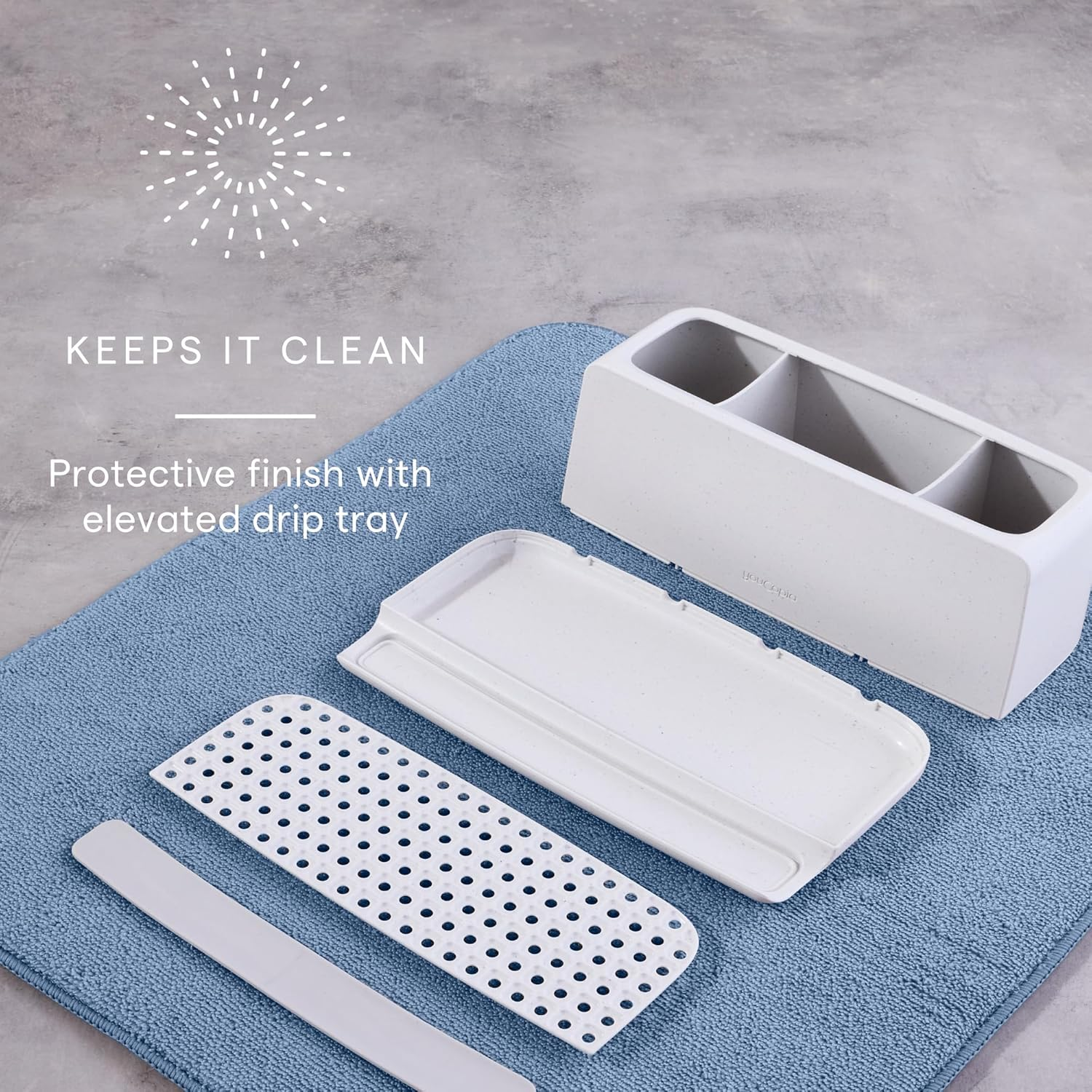 Youcopia the Ledge Toothbrush Holder, 3-Slot, Bathroom Vanity Counter Organizer with Cord Slots, Removable Base and Storage for Phones, Toothpaste and Accessories