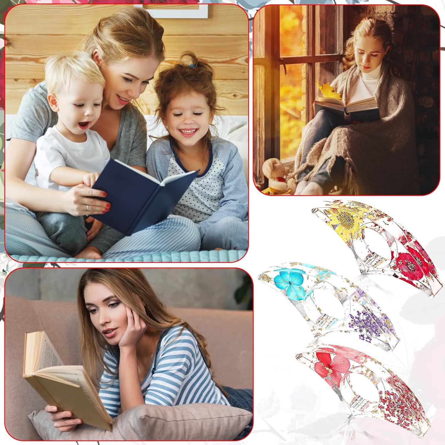 Prasacco 2 Pieces Book Page Holder, Dried Flower Book Holders for Reading Thumb Ring Page Holder Flower Bookmark Reading Accessories for Readers Books Lovers Bookworm Bookmarks (3 PCS Style 2) - 2Pcs Style5 image number 6