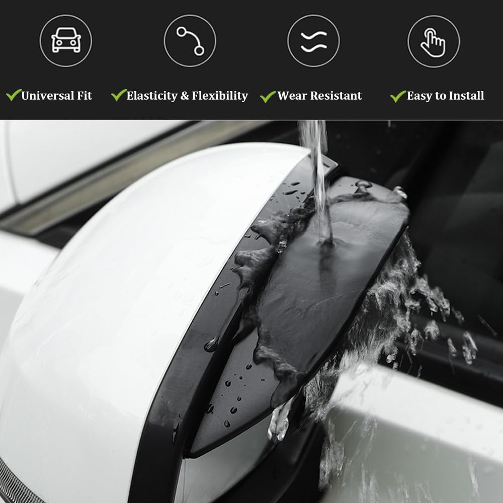 Car Rearview Mirror Rain Eyebrow Shield,Car Mirror Rain Protector Film,Mirror Visor Guard for Most Car, Truck and SUV (Solid Black, 2PC), SAYM01 image number 3