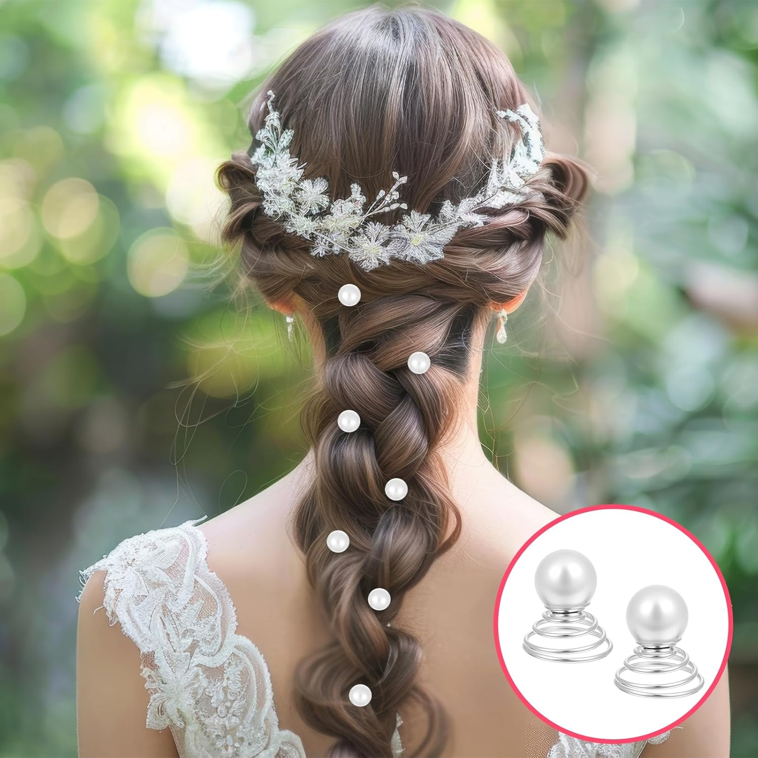 60 Pcs Gems Rhinestone Twister Hair Studs Set, Diamond Spiral Pearl Flower Jewels Hair Pins Silver Rhinestone Hairpin Coil Decorative Accessories for Bridal, Bridesmaid Wedding Party (3 Styles) image number 4