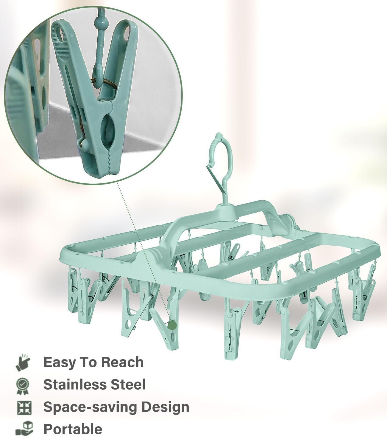 2Pack Clothes Drying Hanger - 32 Clips Folding Laundry Hanger with Drip Foldable Hanging Rack for Sock, Drying Bras, Lingerie, Clothes, Towels, Scarves, Underwear Hanger for Washing Line