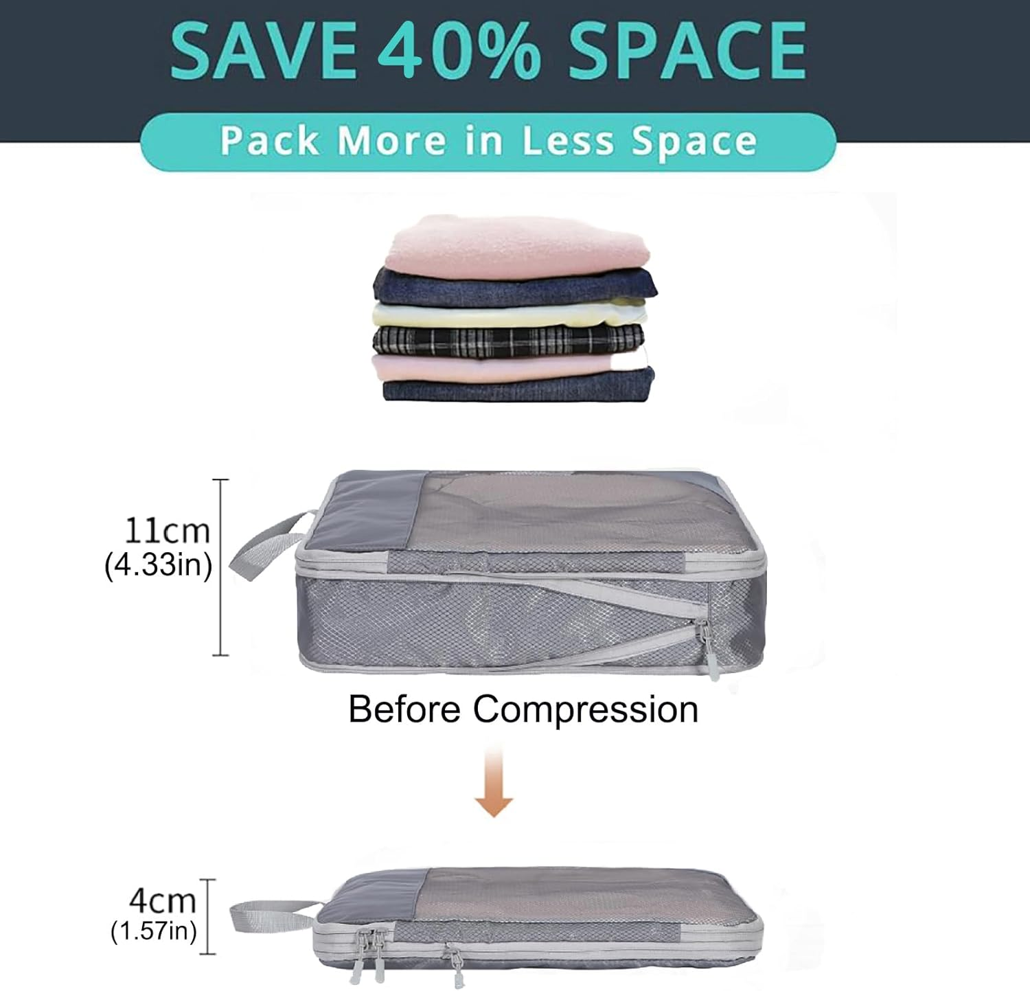 9 Pcs Compression Packing Cubes with Mesh,Lumobrilla Travel Packing Cubes Set,Travel Organisers for Carry on Suitcases,Expandable Storage for Luggage Suitcases Travel Accessories,Set of 9,Grey