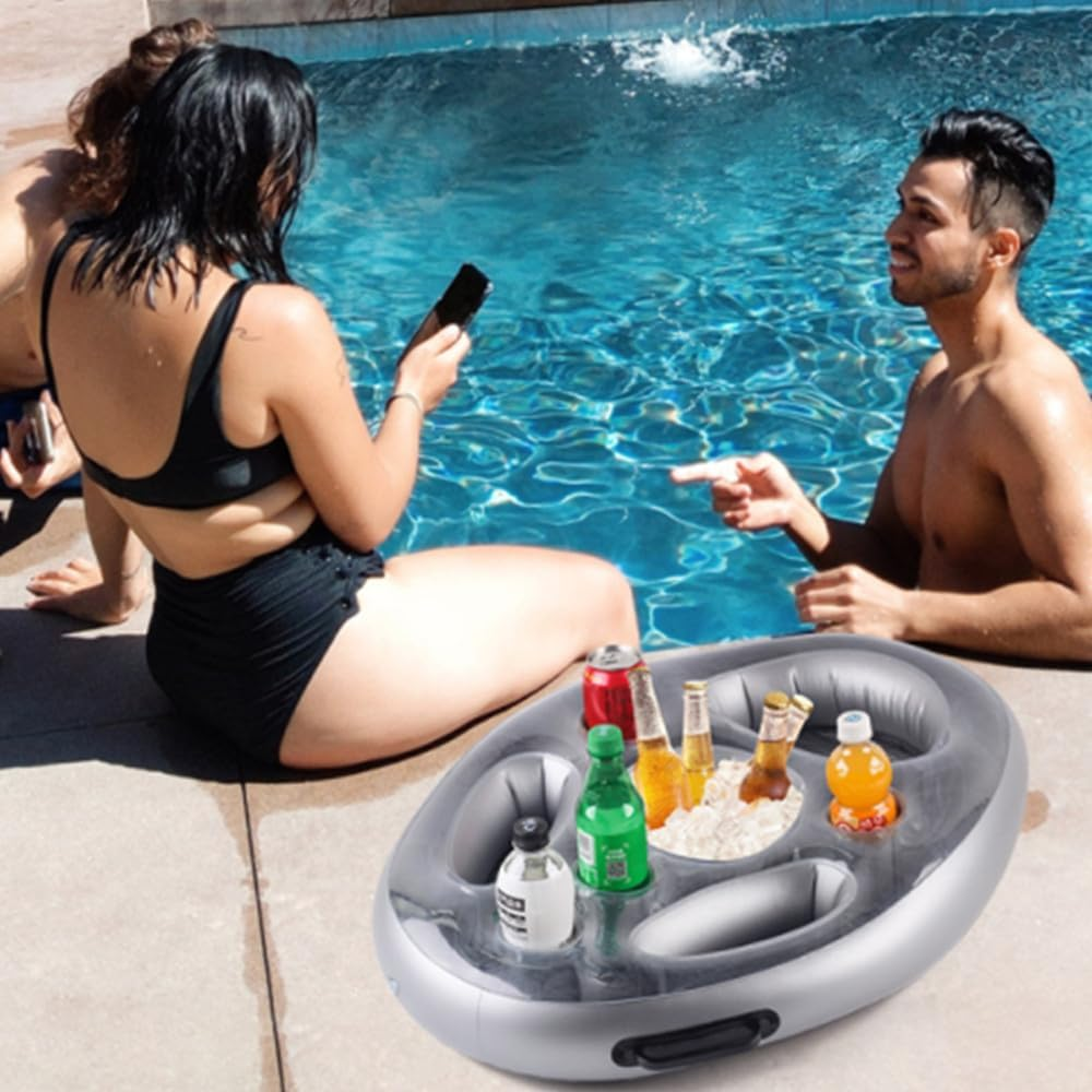 Inflatable Floating Drink Holder with Large Capacity Drink Float for Pools & Hot Tub ，Fun Inflatable Floating Drink Holder for Pool with Cup Holder，Beverage Swimming Pool Table Float for Adults image number 3