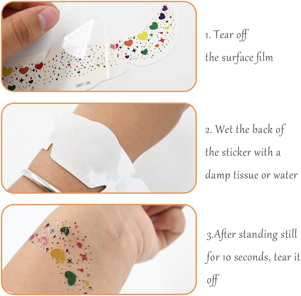 Face Glitter Temporary Tattoos, Pride Freckles Face Tattoo, Glitter Sticker, Rainbow Stars Hearts Butterflies Design, Parade Festival, Pride Day (10 Sheets) image number 1