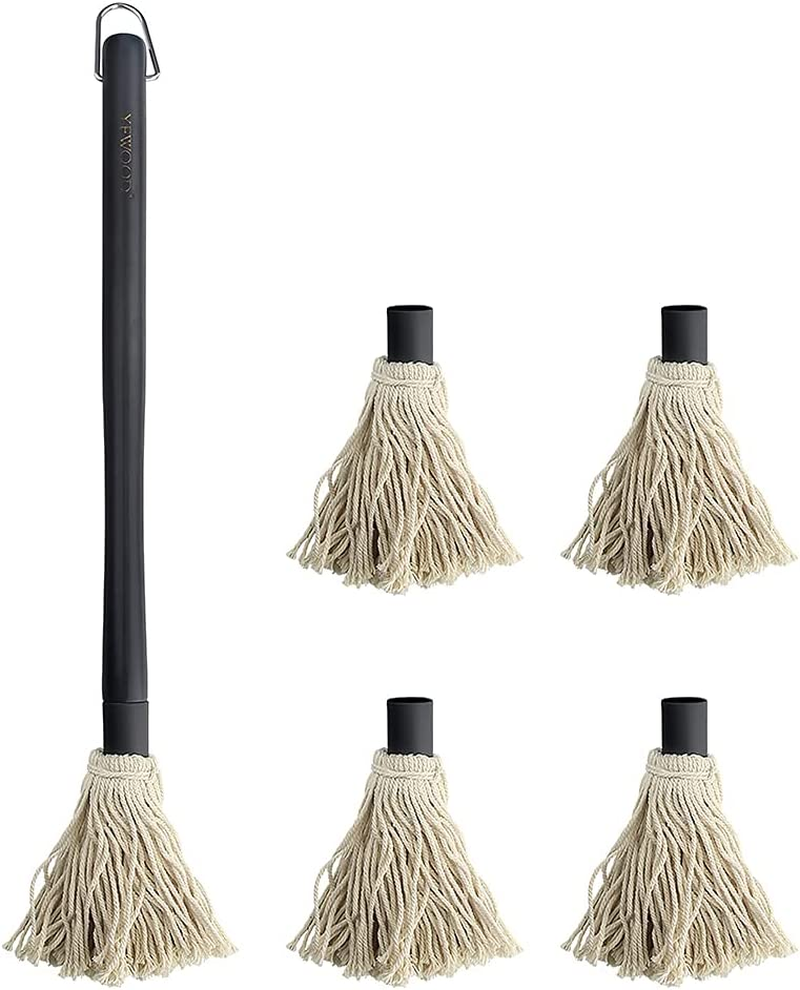 YFWOOD 18 Inch Grill Basting Mop Wooden Long Handle with 3 Extra Heads for Grilling & Smoking